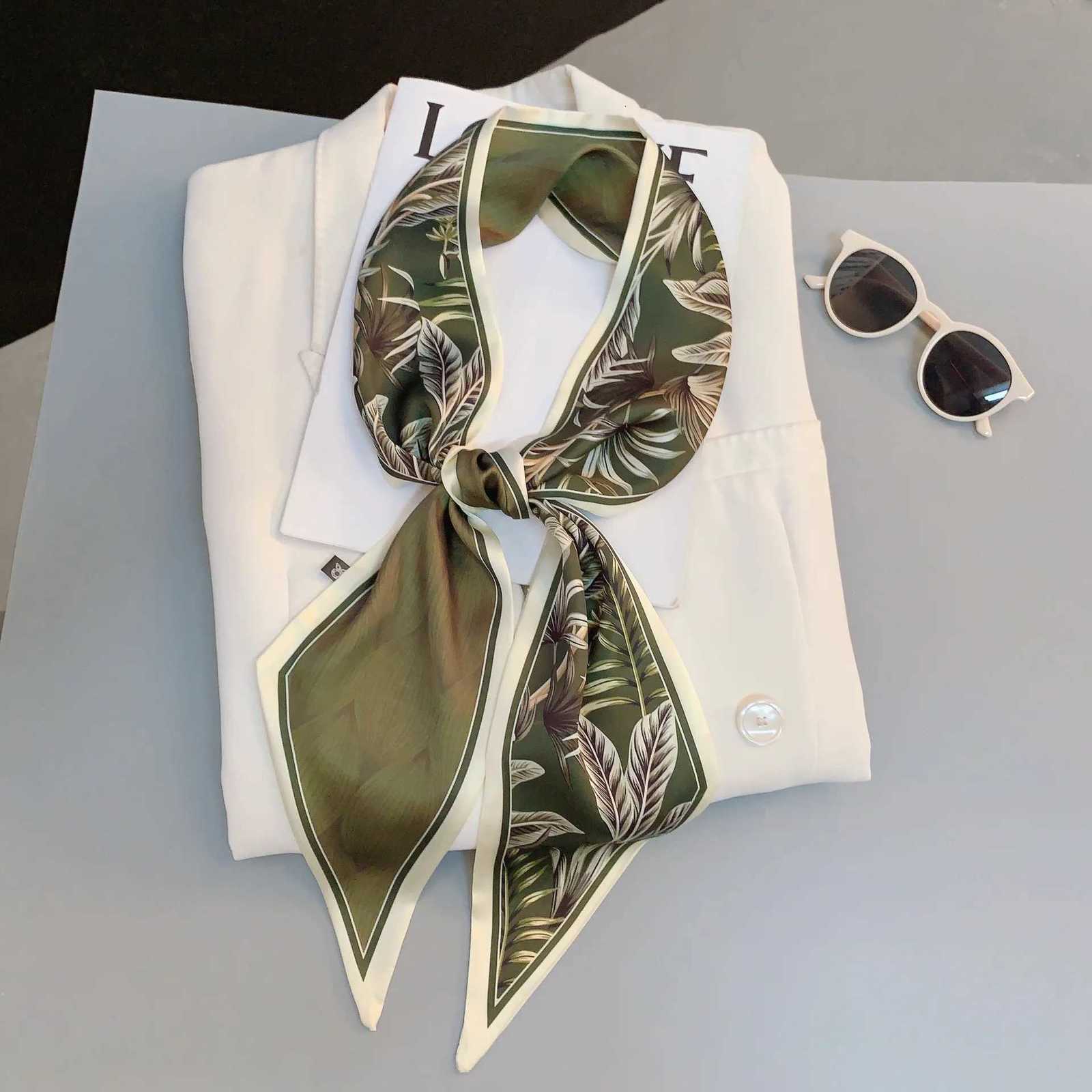 Fashion Print Hair Ribbon Bl Silk Scarf Wen Neck Tie Bag Scarfs Satin Silk Skinny scarves Ladies Foard Floral BandsW251021