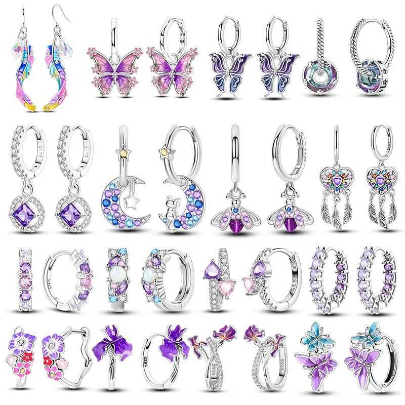 925 Sterling Silver Purple Series Feather Butterfly Dream Catcher Firefly Zircon Earrings for Women Luxury Jewelry Wedding Gift J251021