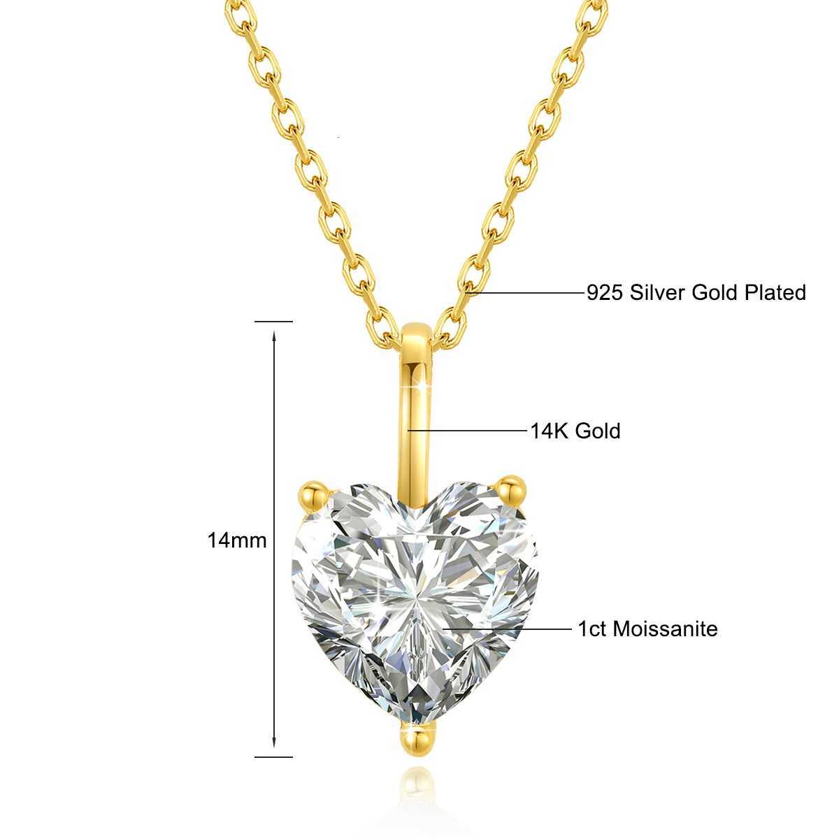 Genuine 14K Gold Heart Moissanite Necklace 1CT/2CT/3CT AU585 Pendant Classic for Women Anniversary Party Gift Trendy JewelryXJ250717