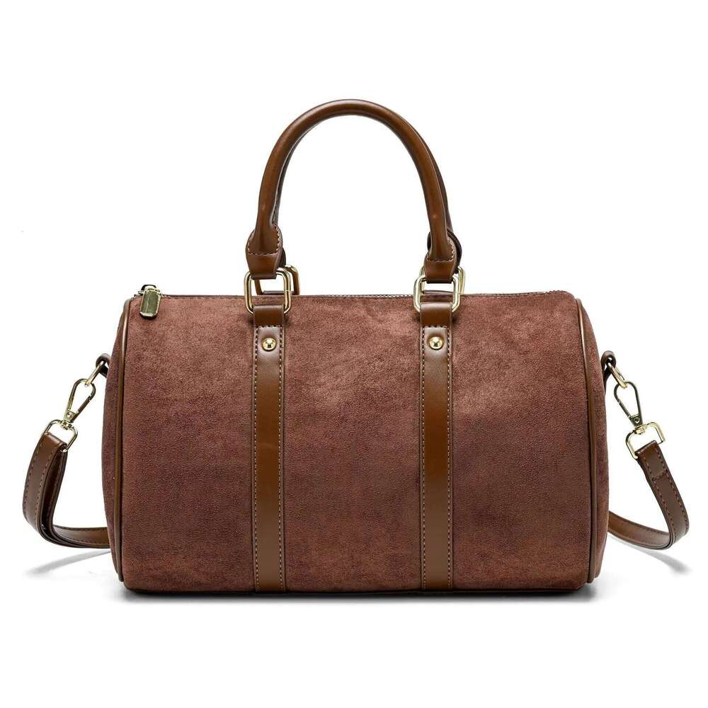 Brand design Boston handbag for womoen big totes Faux Suede female Shoulder Crossbody Bags Large Capacity Travel bag brown