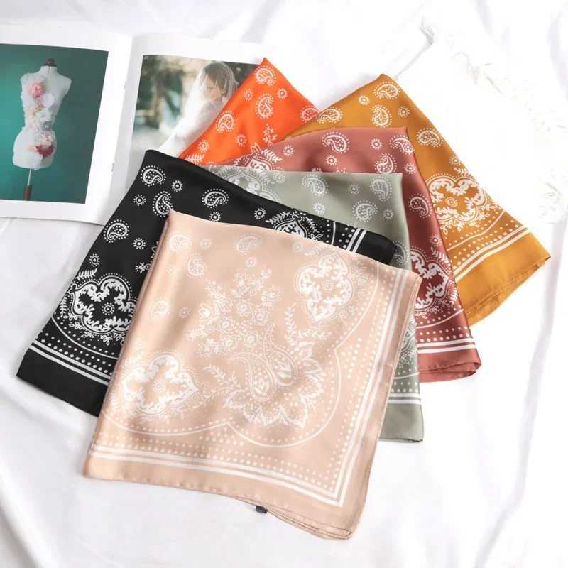 Women Scarf Fashion 70cm Paisley Printed Hijab Scarf Satin Bandana Head Scarfs Female Square Headband Woman Hair Accessory W251021
