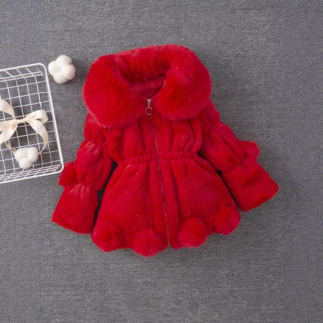 Hot selling designer children's clothing girls' jacket new girls' fur coat children's artificial fur ear thick padded jacket