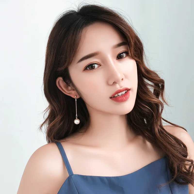 Korean Metal Bar Tassel Long Imitation Pearl Drop Earrings for Women Simple Ear Jewelry Trend Creative Accessories J251021