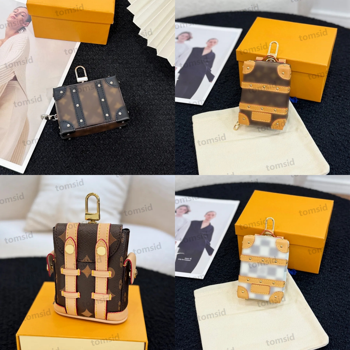 Mini Backpack Keychain Luxury Leather Designer Keychain Small Storage Bag Pendant Trunk Box Keychain Leather Fashion Bag Charm Men Womens Car Key Gift Box