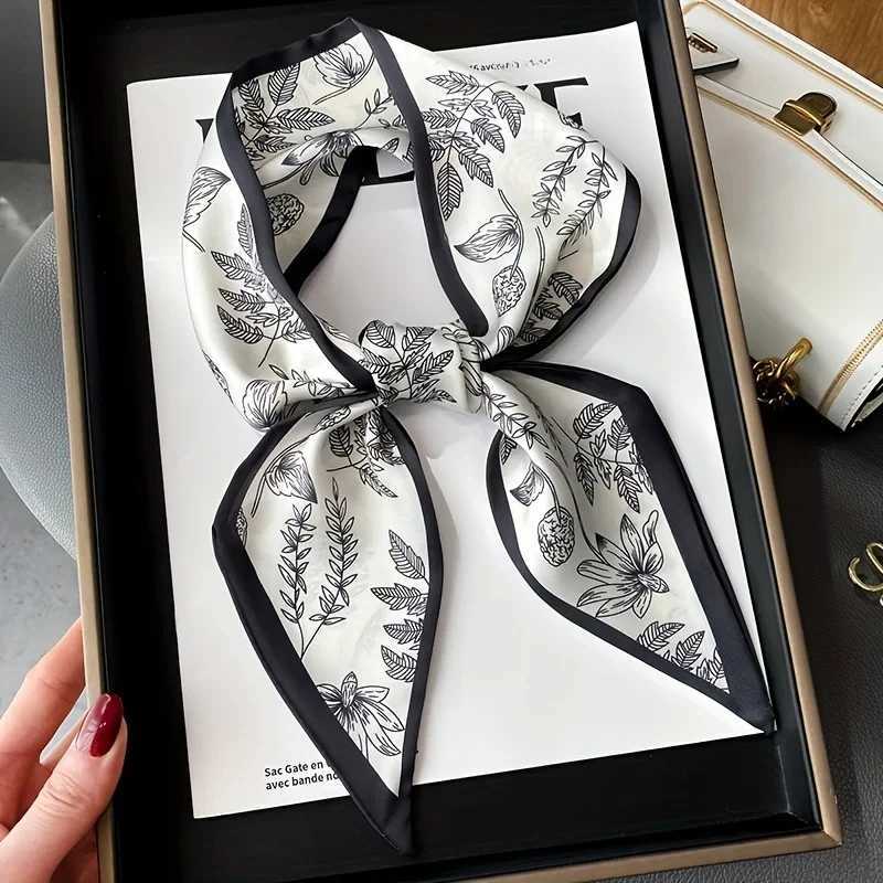 Double Sided Plant Print Scarf Luxury Brand Slender Neckerchief French Elegant Inelastic Neck Scarf Hairband W251021