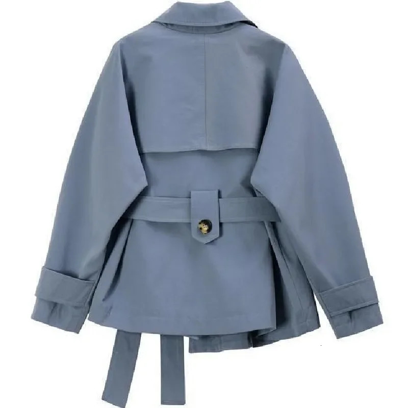 SpringAutumn Loose Oversize Woman Trench Coat Short Jacket Double Breasted Female Belt Solid Overwear 251021