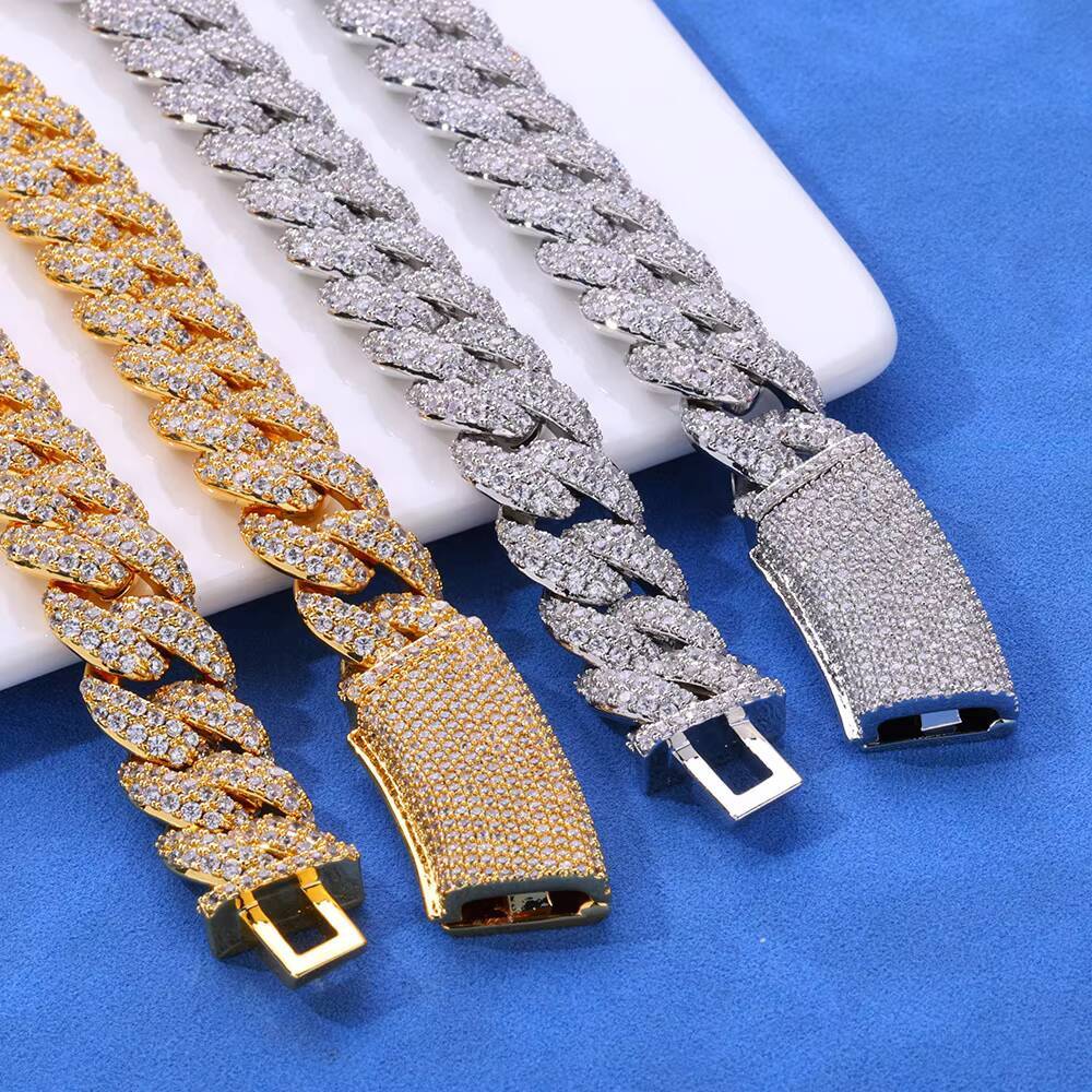 Factory Stock Custom Moissanite Jewelry 13mm 925 Sterling Silver Necklace Women Cuban Link Chain Fine Luxury Men Hiphop Necklace