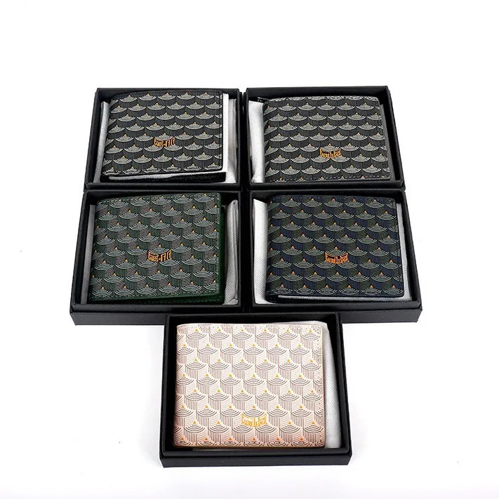 fish scale pattern printed wallet genuine leather card holder canvas coin purse small bag for men and women 251013