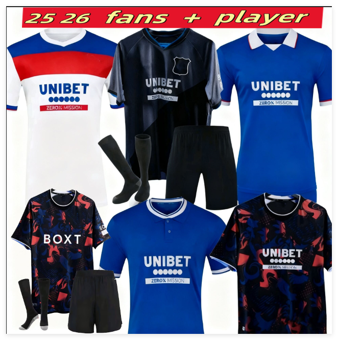 2025 2026 S-4XL Glasgow Rangers Soccer Jerseys 24 25 Home blue KENT TAVERNIER MORELOS COLAK Away white comfort Football Shirt men Kids Kit set