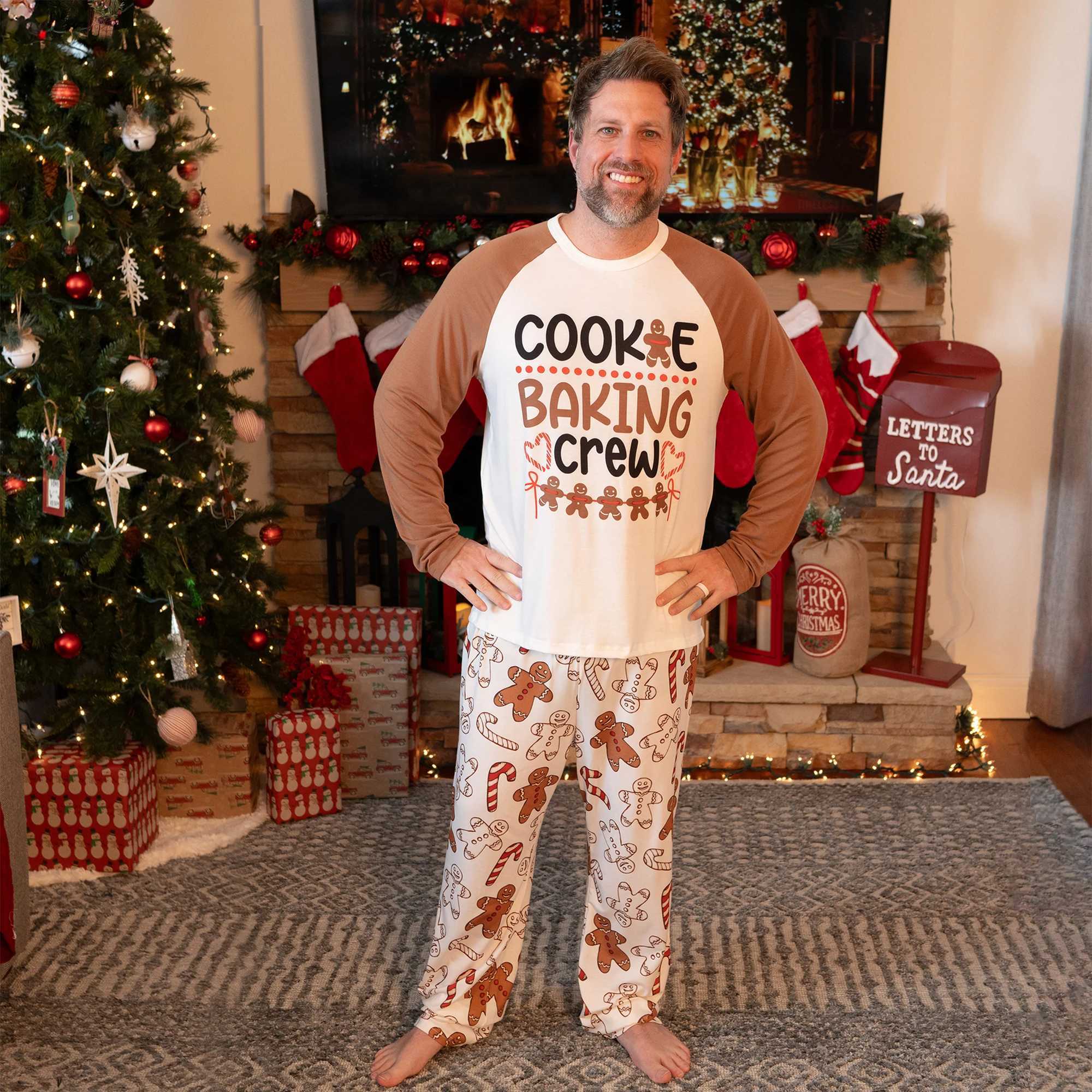 Family Matching Christmas Lettering Gingerbread Man Print Long Sleeve Top Pants Soft Pajama Set SGS Certified L251021OHID