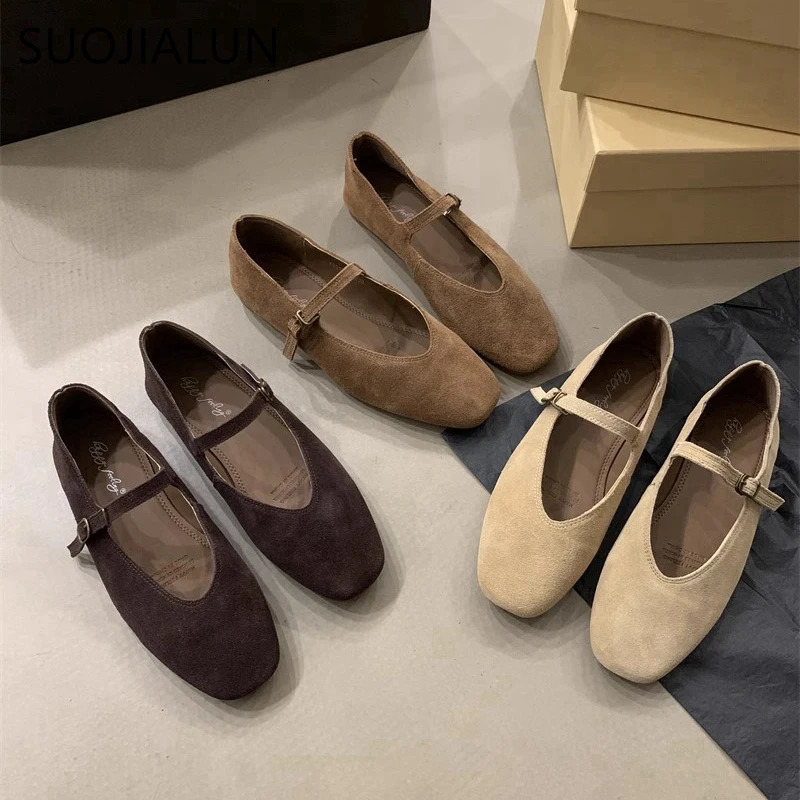 SUOJIALUN Autumn Women Flat Shoes Fashion Round Toe Ladie Ballerinas Shoes Soft Flat Heel Outdoor Casual Mary Jane Shoes 251021