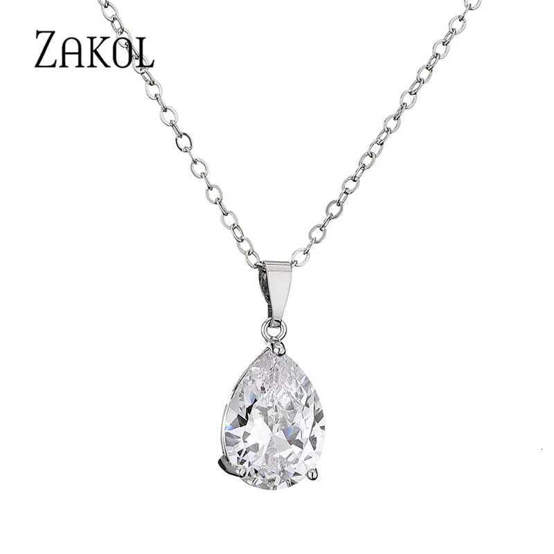 ZAKOL New White Water Drop Cubic Zirconia Clavicle Chain Necklace Simple Temperament Women Wedding Party Jewelry NP3098 D251021