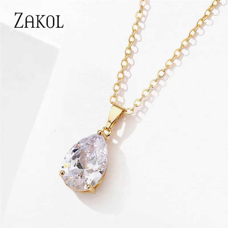 ZAKOL New White Water Drop Cubic Zirconia Clavicle Chain Necklace Simple Temperament Women Wedding Party Jewelry NP3098 D251021