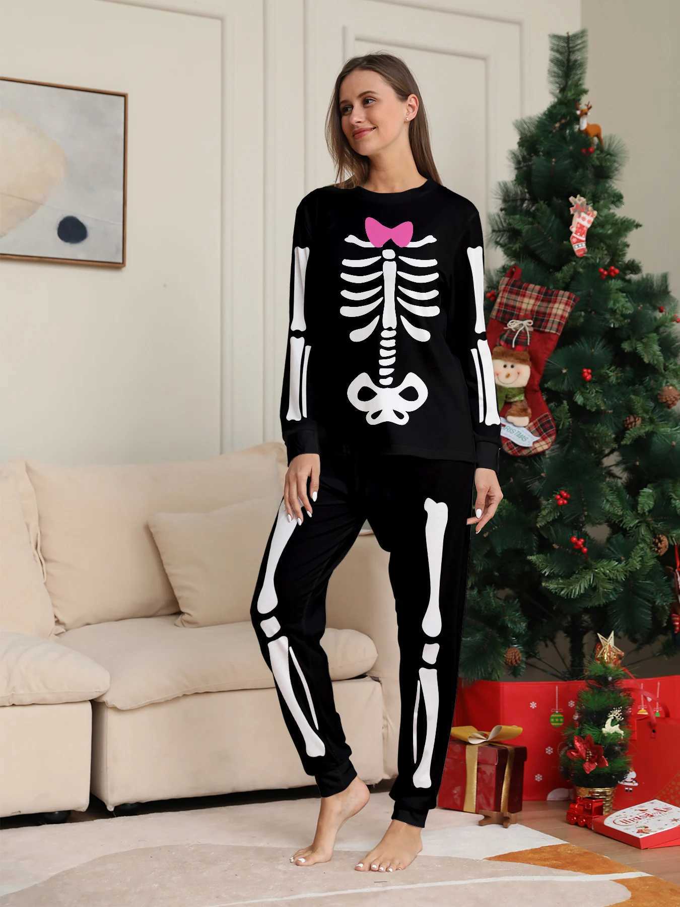Parent Child Halloween Pajamas Set Skeleton Printed Colorful Bows L251021MVAT