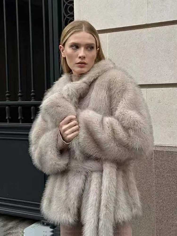 ZADORIN New Winter Fur Coats for Woman Lapel Belted White Black Faux Fur Coat Elegant Streetwear Fluffy Jacket Woman Y2K Clothes Y251105