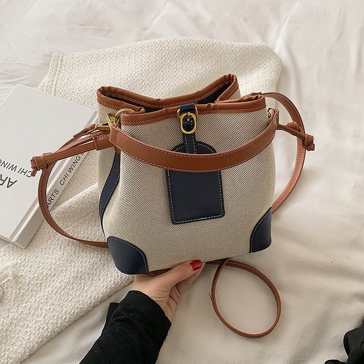 designer luxury bag bag New Korean Fashion Women s Handbag Bucket Bag Trendy Canvas Color Block Textured New autumn and winter Crossbody Bag