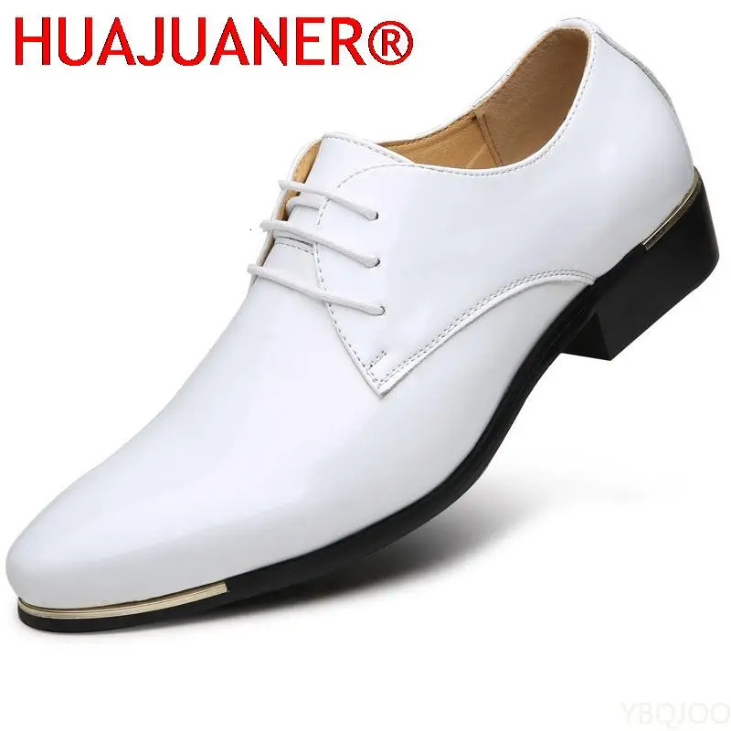 2025 ly Mens Quality Patent Leather Shoes White Wedding Shoes Size 3848 Black Leather Soft Man Dress Shoes 251021