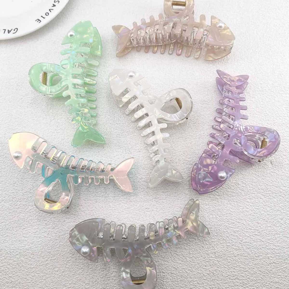 Y2K Colorful Fishbone Hair Claw Creative Personality Shark Clips Fish Barb PVC Crab Hair Clip Hair Accessories for WomenW254021
