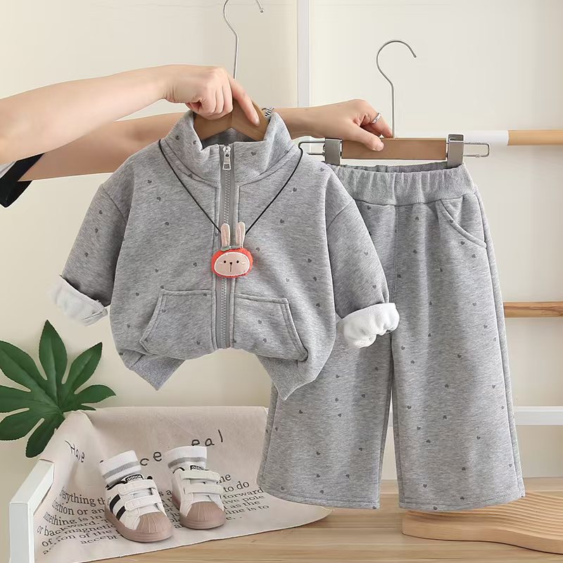 luxury kids clothing girls 2025 New Girls Fleece-Lined Jacket Set 2-Piece, Cute Winter Outfit for Baby Girls, Versatile Warm Coat & Pants Ensemble