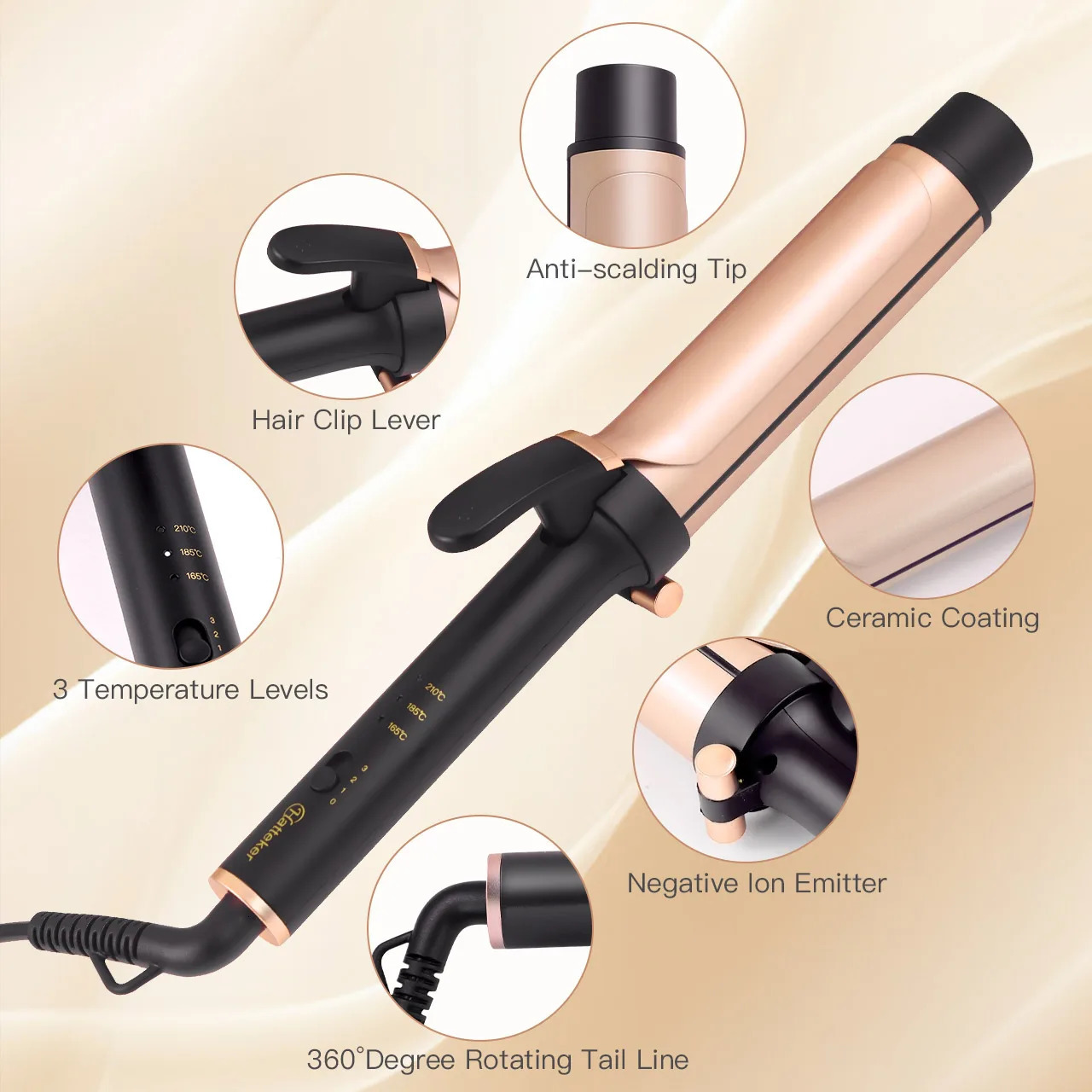 Hatteker Electric Curling Iron for Women 3Level Temperature Control Ceramic Hair Protecting Curler Home Use Styling Tool US 251018