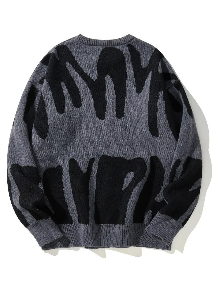 Autumn Winter Irregular Jacquard Pattern Pullover Sweater Casual Round Neck Contrast Color Knitted Mens Pullover 251020