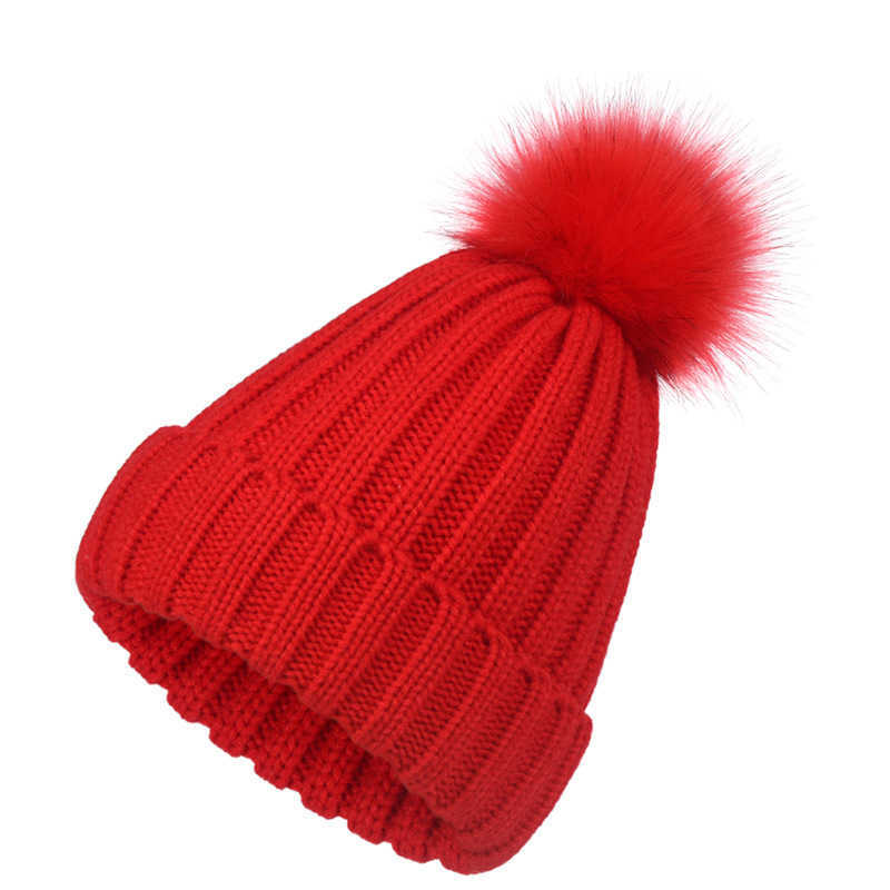 Knitted Hat for Women Autumn and Winter New Hat Womens Wool Hat Faux Fox Fur Ball Hat Fake Fur Ball Thickened Warm Hat H251020