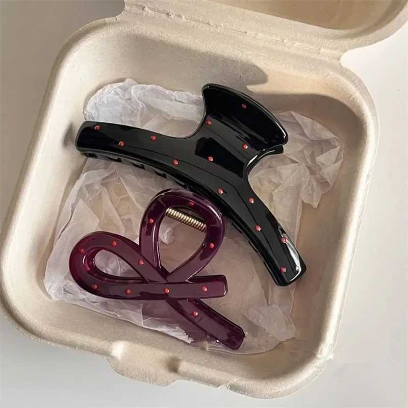 2pcs Women Vintage Red Polka Dot Ribbon Bow Shark Clip Hairpin Hair Claw Crab Barrettes Elegant Headwear Hair Accessories GiftW254021
