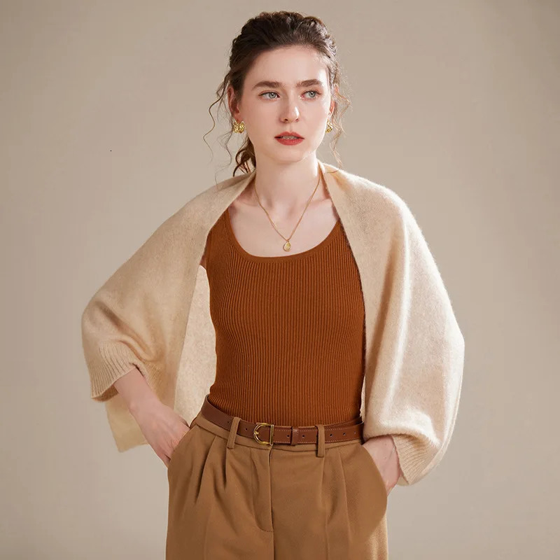 100 Merino Wool Women Batwing Sleeve Cape Sweater Soft Warm Wollen Cardigan Shawl Fashion Knitted Scarf Wraps Dual Use Female 251021