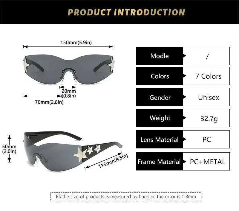 Rimless Y2K Sunglasses for Women and Men Star Wrap Around Sun Glasses Trendy Cool Black Sunglasses Fashion Shades for Outdoor J251114