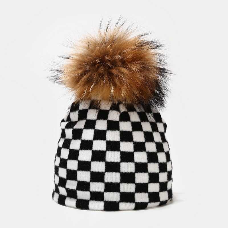 Cow Leopard Pattern Knitted Hat Womens Outdoor Warm Real Wool Ball Knitted Hat Autumn and Winter H251020
