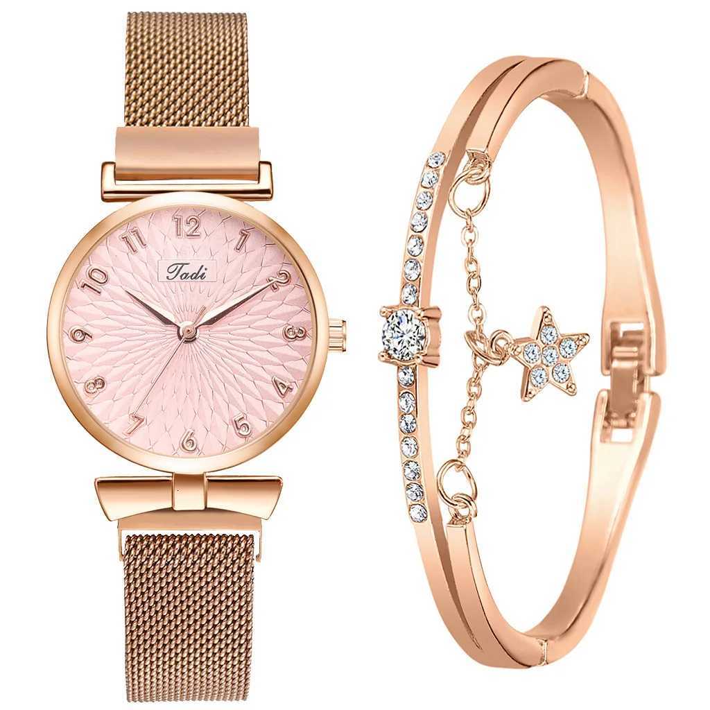 Quartz wrist 2PCS Set Women Set Tren Pink Design Mesh Belt Alloy Wrist Fashionable Timepiece Quartz LaXJ251021