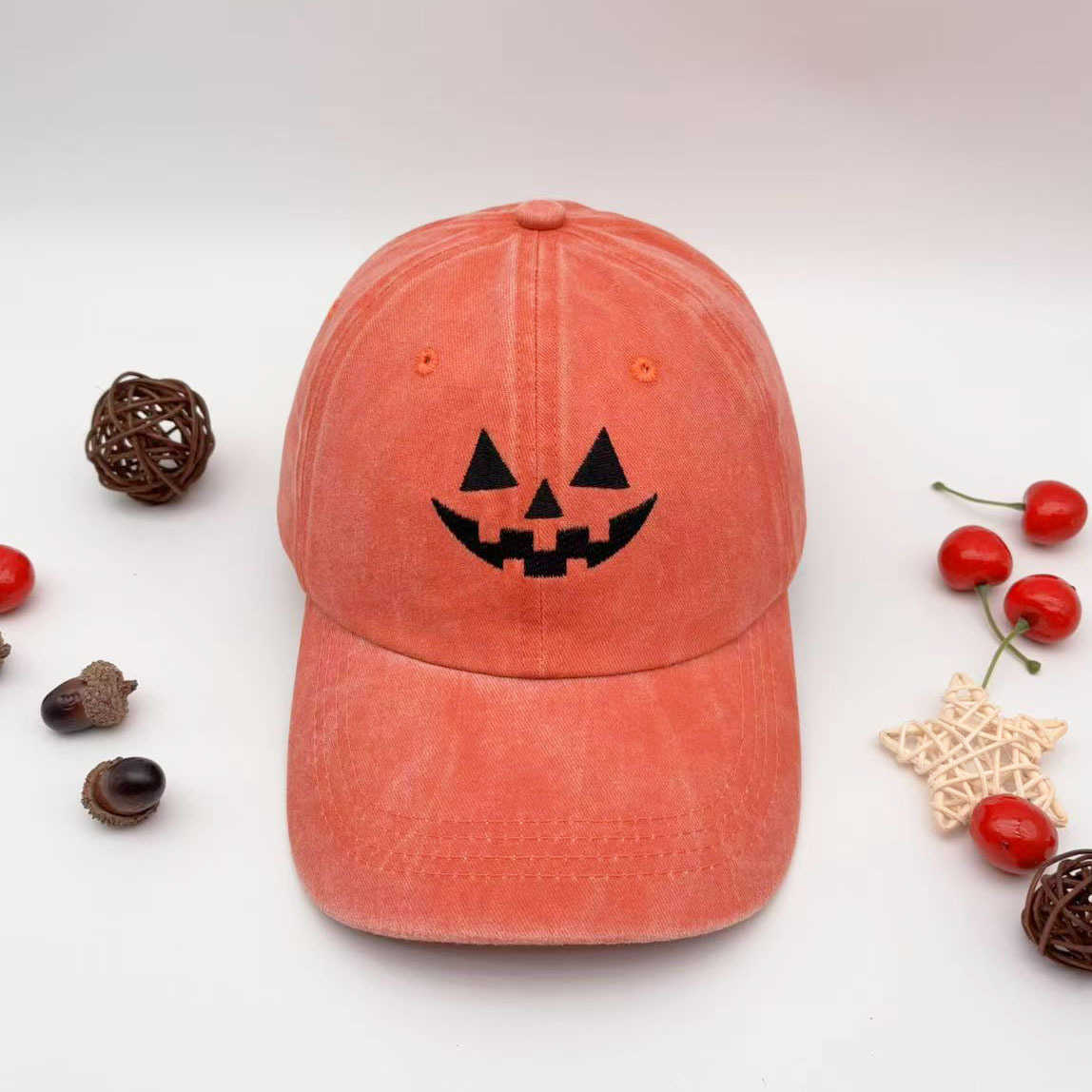 Washed Cotton Unisex Casual Baseball Cap Halloween Embroidered Pumpkin Baseball Cap H251020