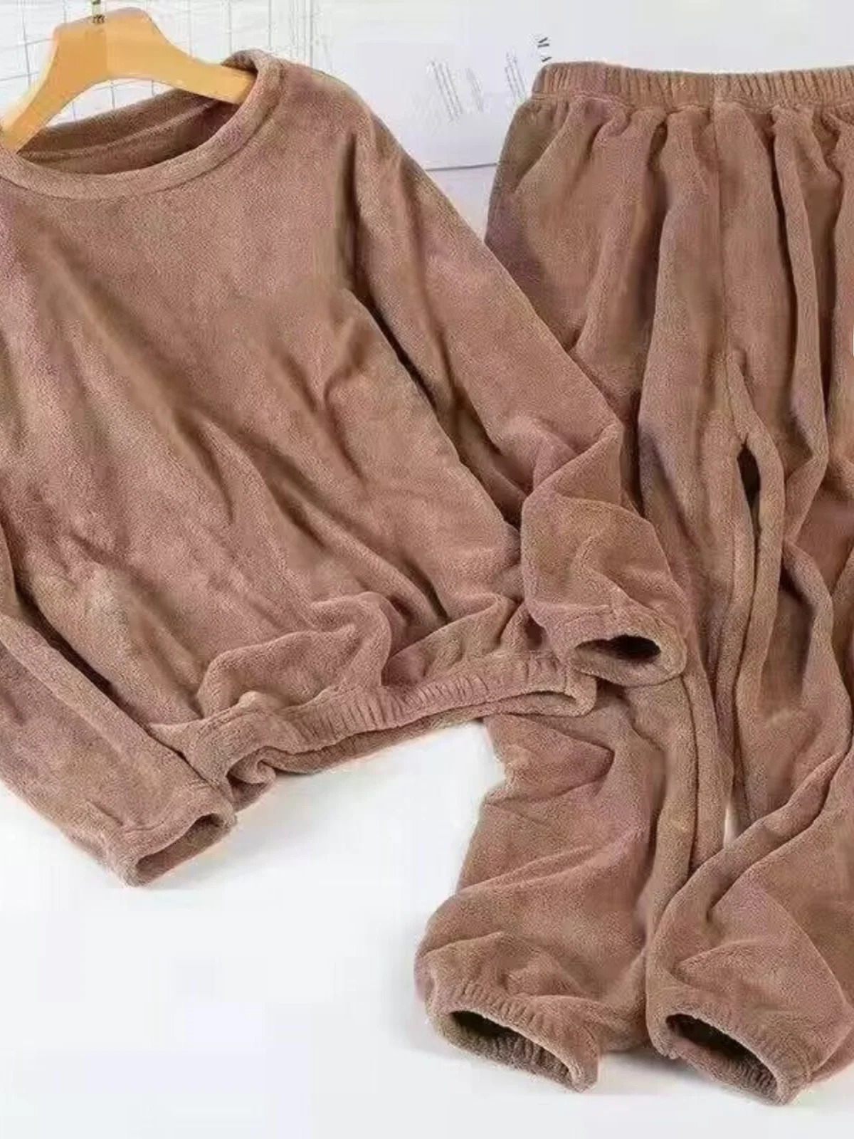 Thiened Coral Fce Spwear Set ex Winter Warm Long Sve Home Clothes Sports Outfit for Teens Kids MiddleAged And 251021