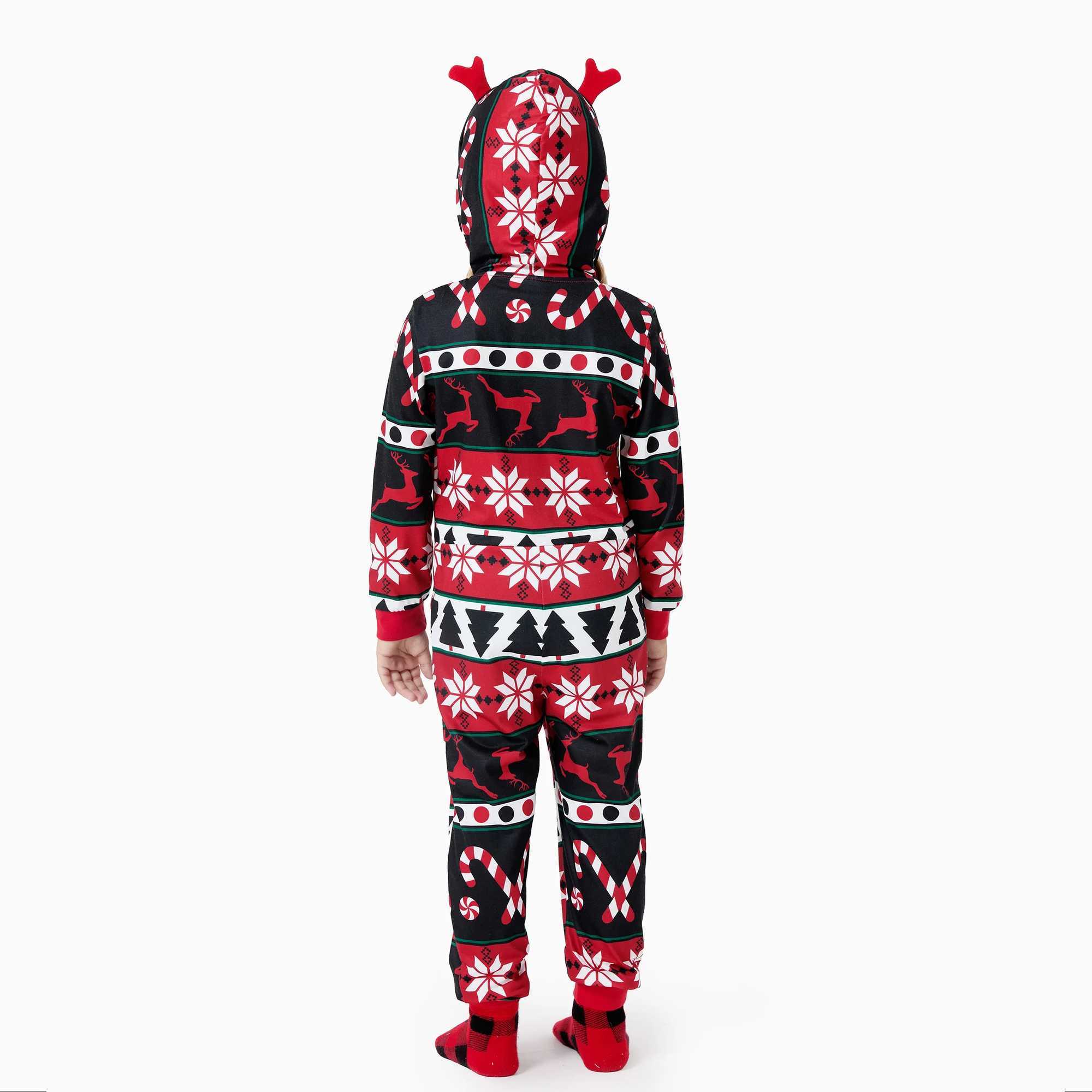 Christmas Family Pajamas 3D Reindeer Pattern Zip Up Hooded Onesie Matching Set L251021A496