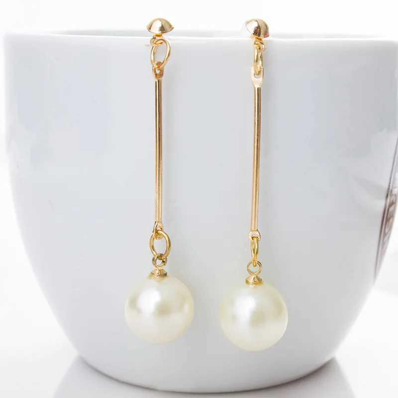 Korean Metal Bar Tassel Long Imitation Pearl Drop Earrings for Women Simple Ear Jewelry Trend Creative Accessories J251021