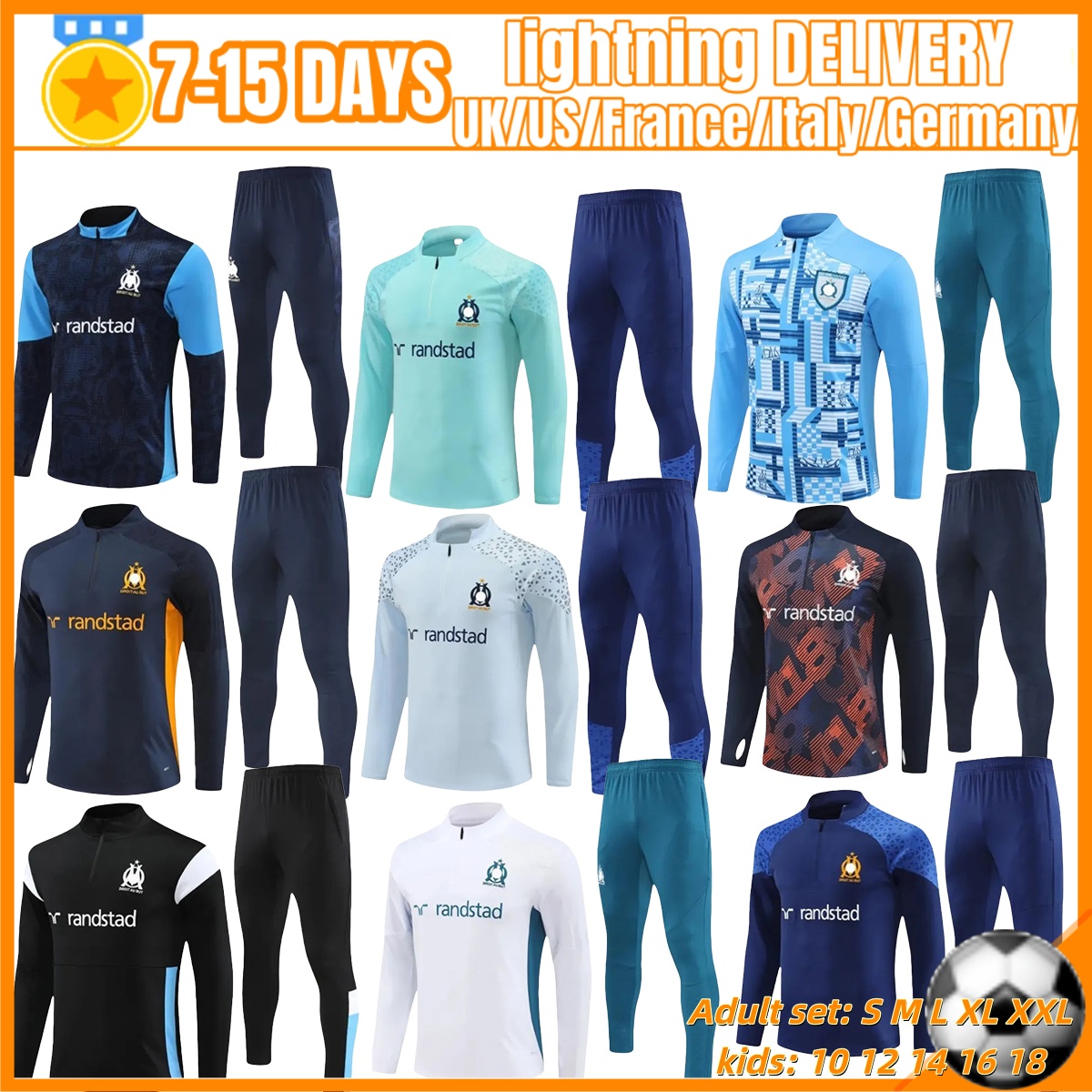 25 26 kids men Mmarseille tracksuits GREENWOOD BALERDI MarseilleES survetement soccer Training Olympique OM tracksuit football Sportswear jogging kit