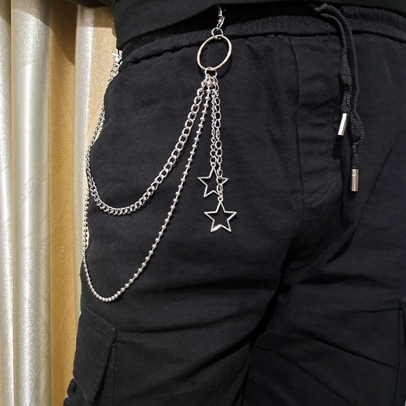 Punk Steet Keychains Trouser Chain Women Men Lock Star pendant Accessories Choice Rock Goth Waist Belt Chain On Jeans Jewerly 251021