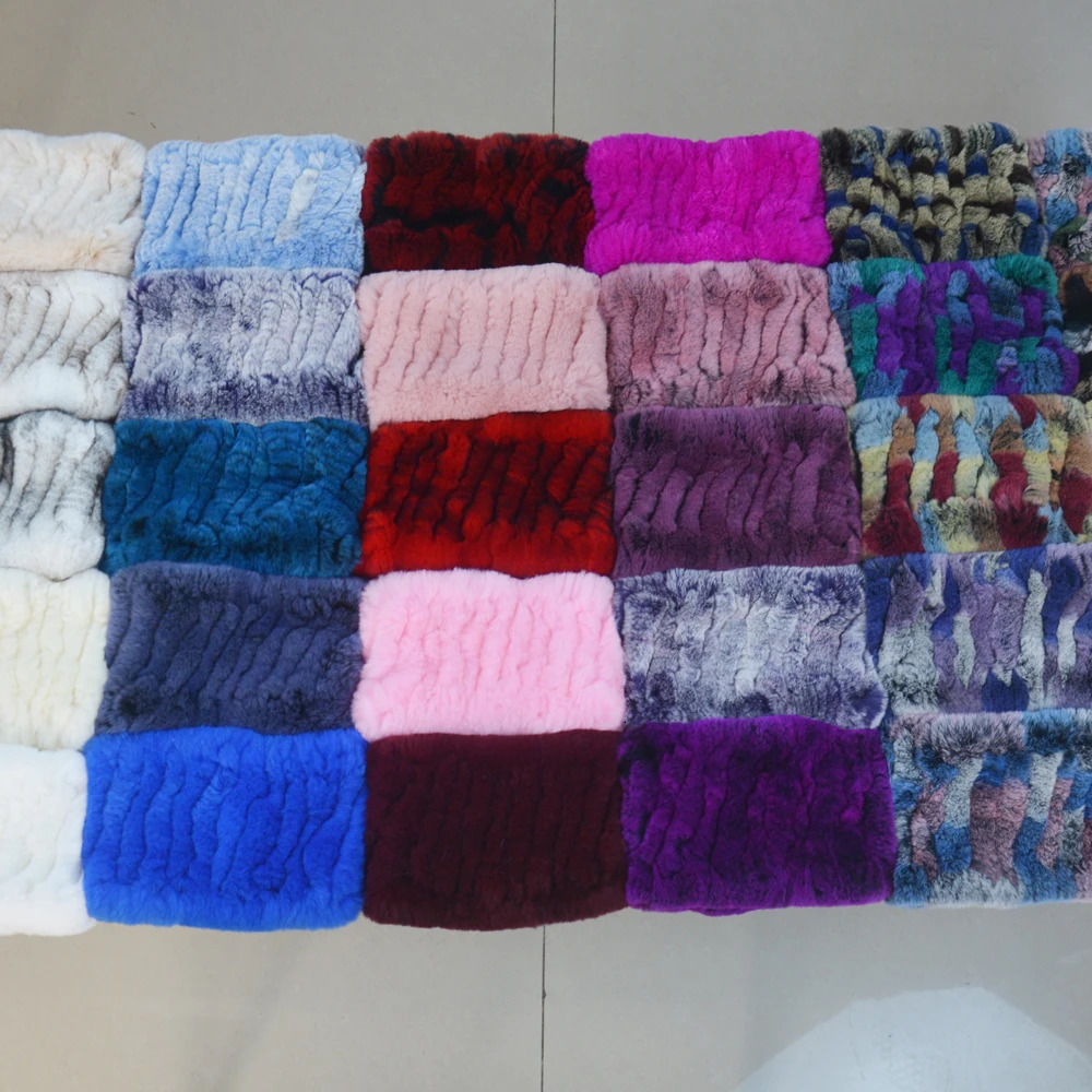 Women Handmade Stretch 100 Real Rex Fur Scarf Knit Genuine Rex Rabbit Fur Headbands Girls Real Natural Rabbit Fur Ring Scarves 251021