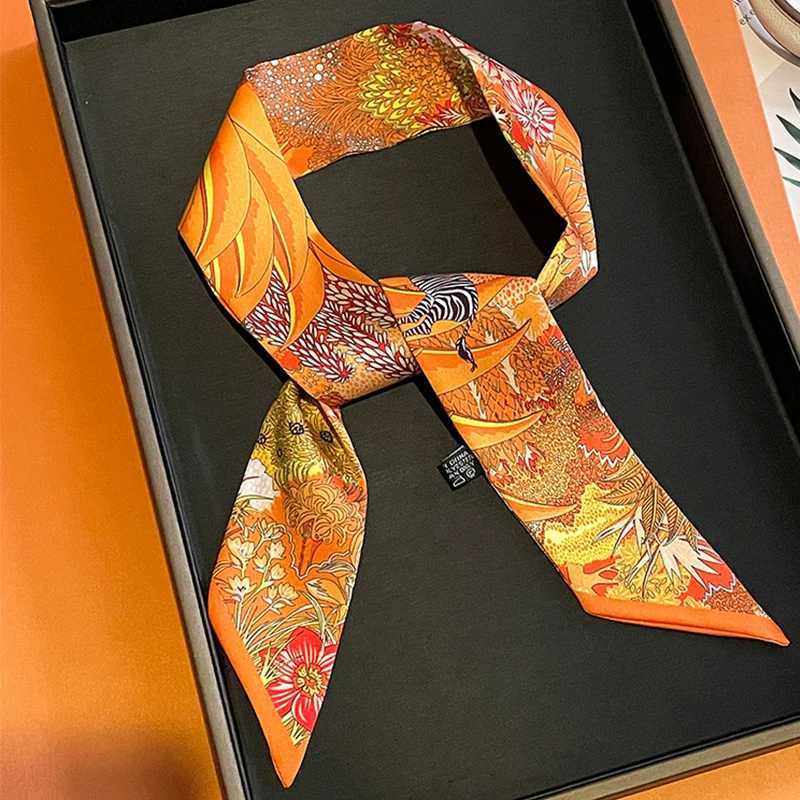 585cm Silk Feeling Scarves for Women Narrow Ribbon Headband Female Neckerchief Handle Bag Band Bandana Hair Tie Accessories W251021