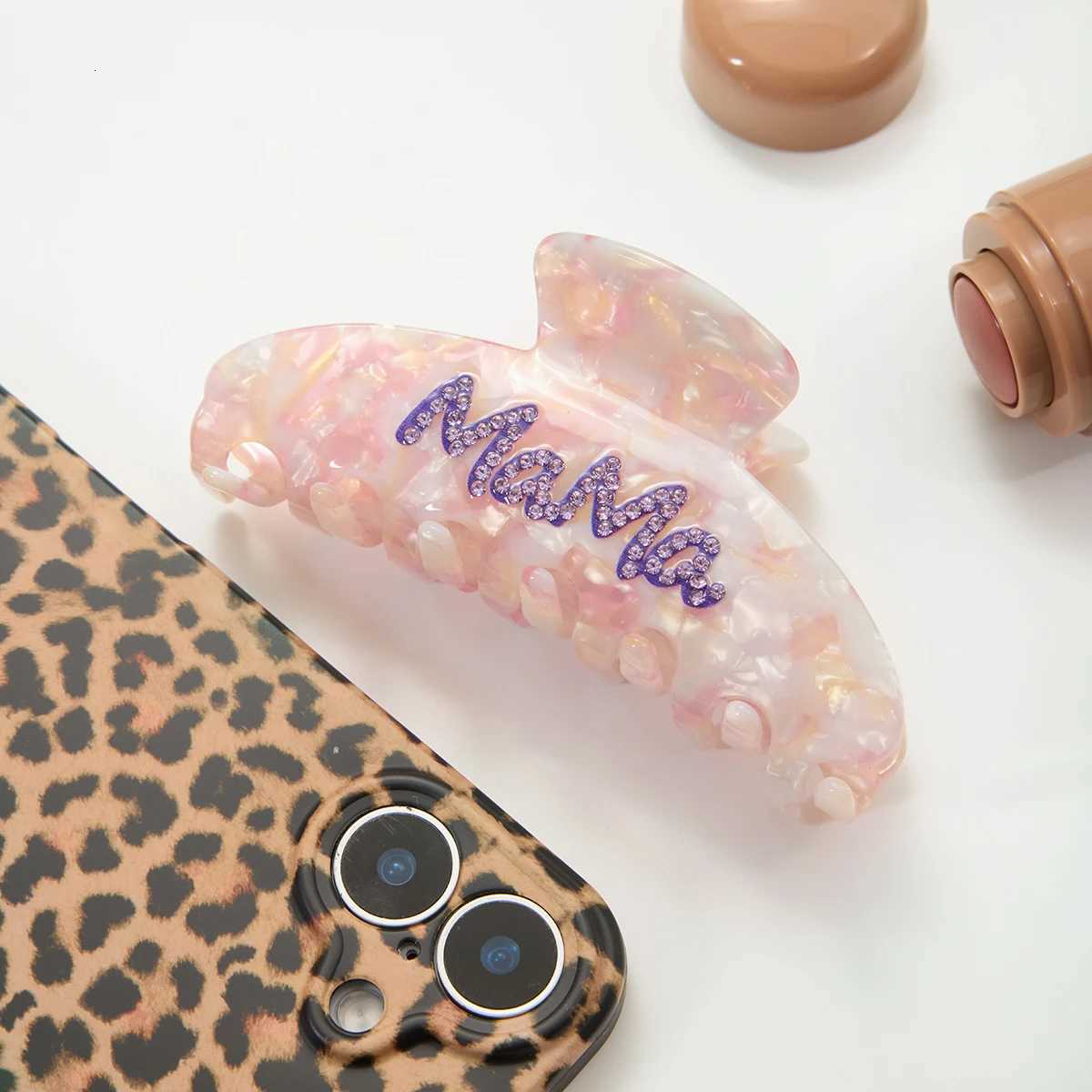 Zora Sweet 18K Gold Color Plated Inlay White Zircon Letters MaMa Colored Acetic Acid Gripper Shark clip Hair Accessory Girl GiftW254021