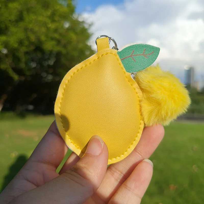 Summer Lemon Key Chain Leather Cartoon Fruit Pendant Charm Plush Bag Keyring for Women Girls W251021