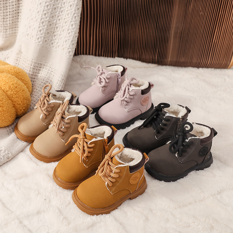 Waterproof anti slip cotton boots for boys with plush insulation children's snow boots with thickened thickness winter cotton shoes for girls Fre