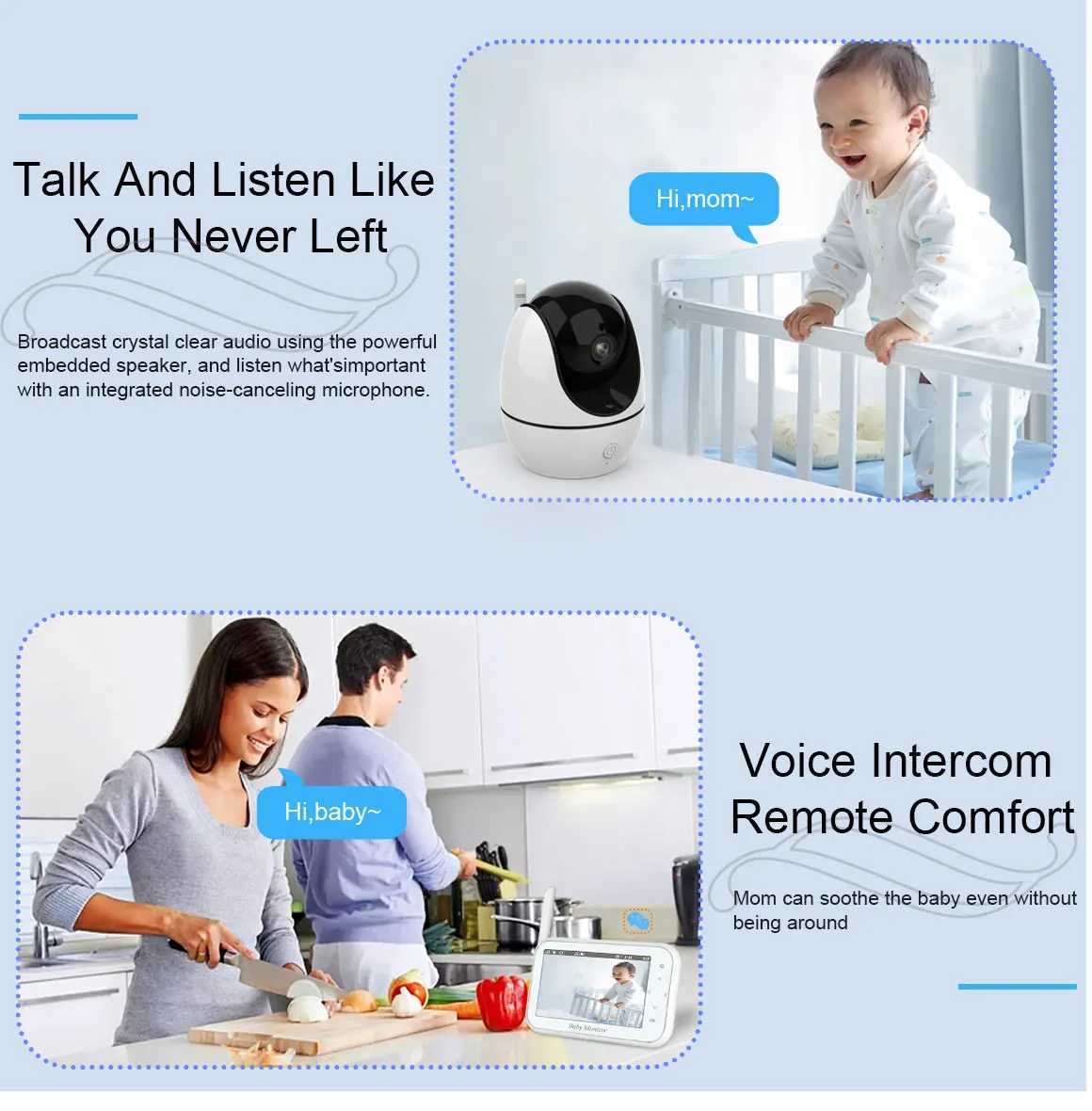 PTZ Baby Monitor 43 inch Wireless Video Night Vision Temperature Monitoring 2 Way Audio Talk Baby Nanny Security Camera J251121