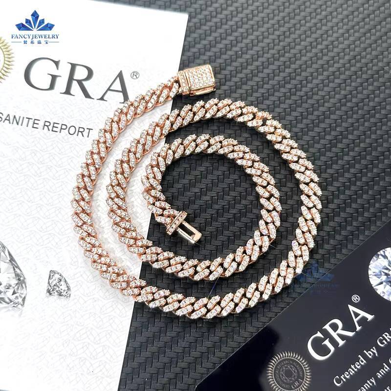 Wholesale 8MM 10mm 12mm 14mm Hip Hop Vvs Diamond Necklace Bracelet Dropshipping Silver Iced Out Cuban Link Moissanite Chain