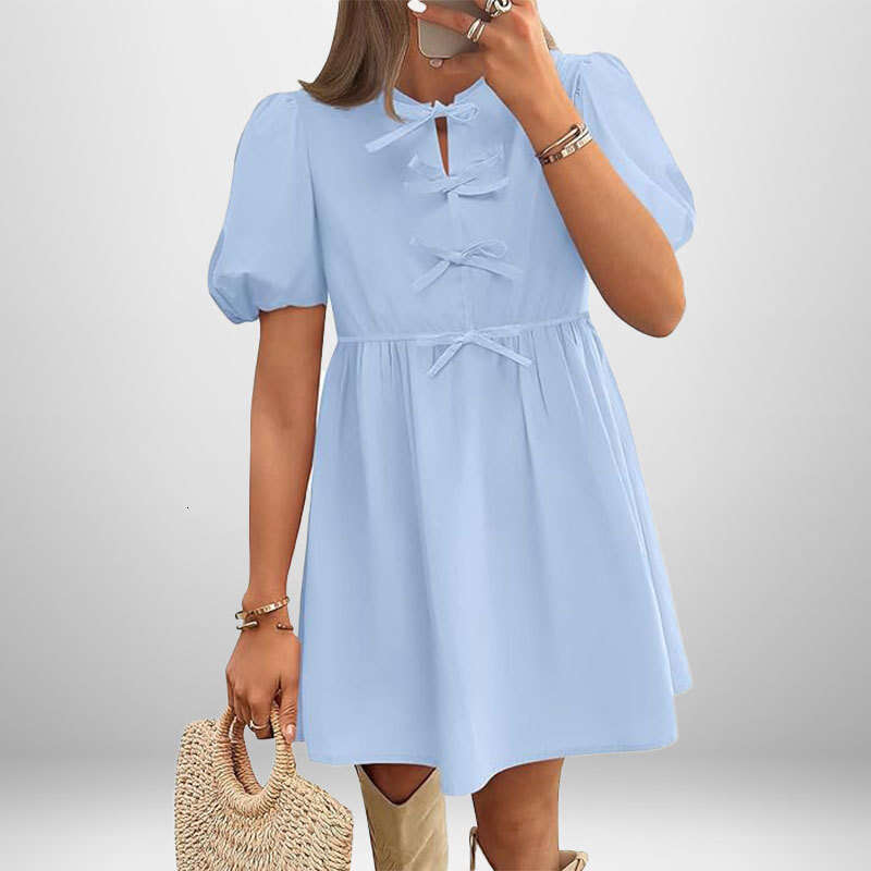 2025 Summer New Women's Fashion Elegant and Stylish Solid Color Puff Autumn Sleeve Dress