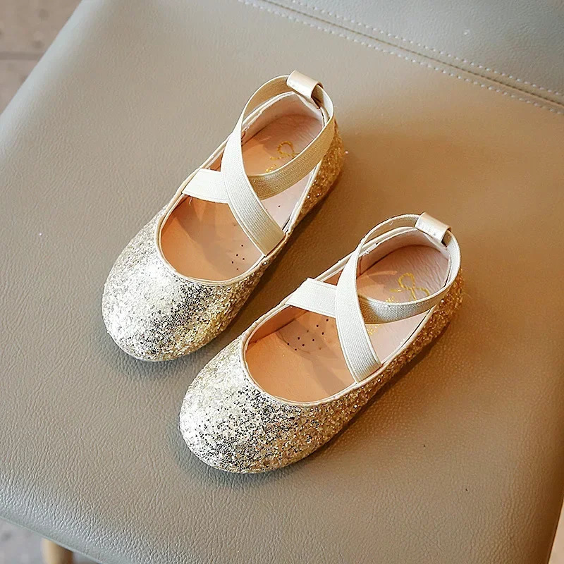 Princess Glitter Leather Girls Shoes Soft Comfortable Shiny Sequined Kids Shoes Sweet Wedding Dress Party Flats Mary Jane Shoes 251021