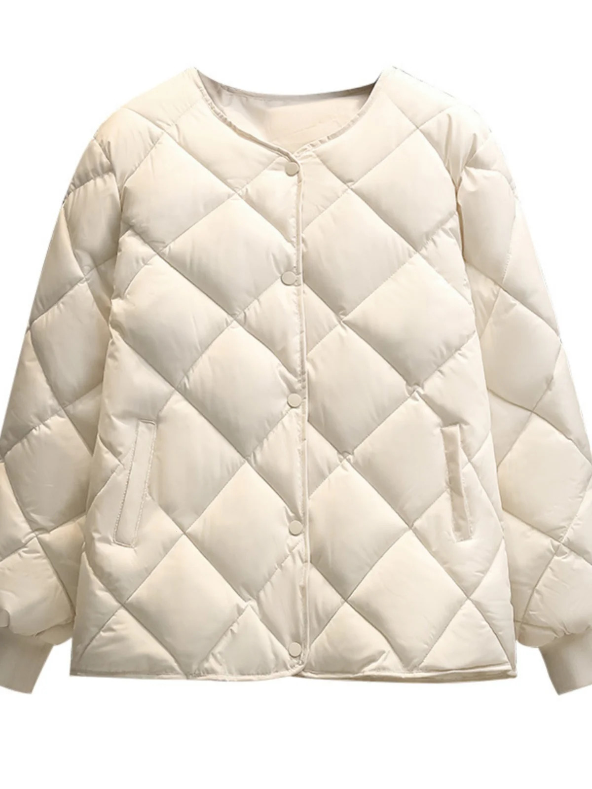 Womens ort Cotton Jaet Winter Korean Sle Lightweight Casual Diamond Pattern Versatile Slim Fit Long Sve Coat 251021