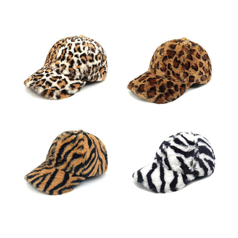 Winter Leopard Pattern Baseball Cap New Warm Plush Hat Womens Fashion Outdoor Versatile Sunshade Duckbill Cap H251020