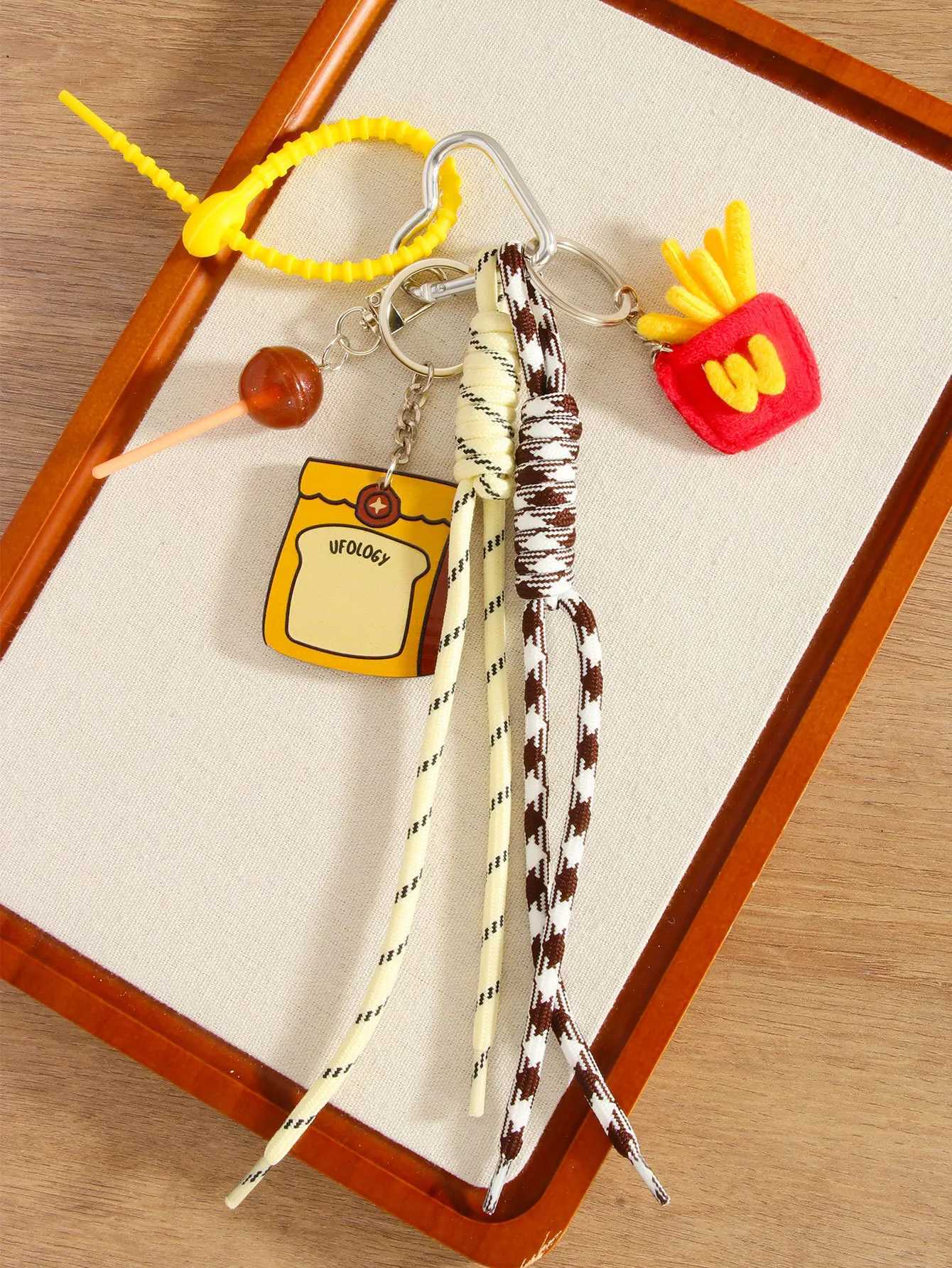 hamburger French fries Key Chain Hand woven rope decoration Kapibala Earphone bag Pendant J251121