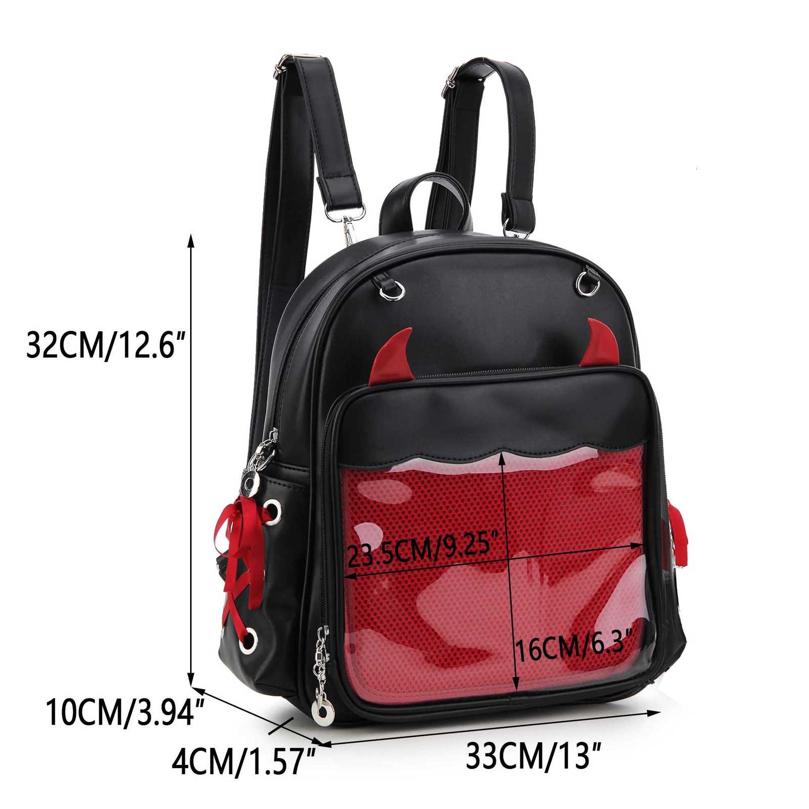 Large Capacity Gothic Ita Backpack Women Badge Display Clear Pocket Backpack Punk Female Daypack Cosplay 3 Ways Crossbody BagW251020